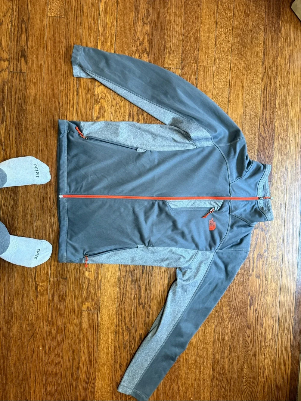The North Face Gray Softshell Jacket with Orange Accents